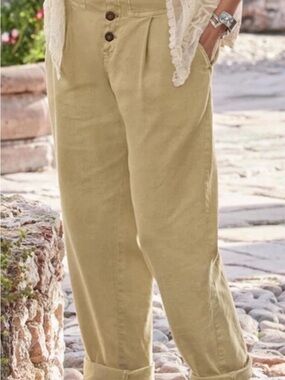 Sundance Quinn Linen Tencel Pleated Trouser Pants 6 New Relaxed Tapered